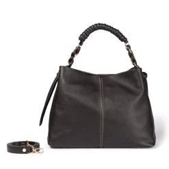 Amina large leather handbag with wrapped tubular handle and detachable shoulder strap