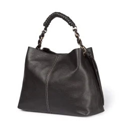 Amina large leather handbag with wrapped tubular handle and detachable shoulder strap