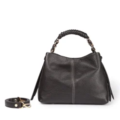 Amina small leather handbag with wrapped tubular handle and detachable shoulder strap