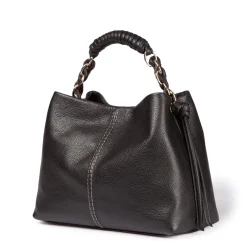 Amina small leather handbag with wrapped tubular handle and detachable shoulder strap