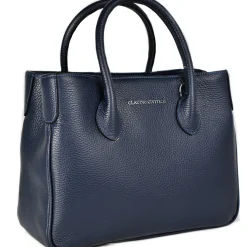 Blue Satchel purse with silver hardware