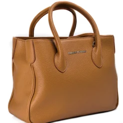 Cappuccino Satchel purse with silver hardware