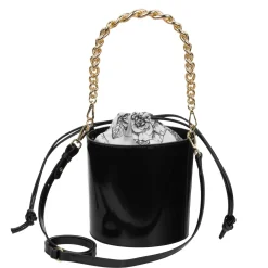 Carolina - Bucket bag with golden chain, black color