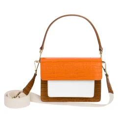 Cassandra - Shoulder and crossbody handle bag Tan/White/Orange crocodile