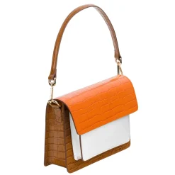 Cassandra - Shoulder and crossbody handle bag Tan/White/Orange crocodile