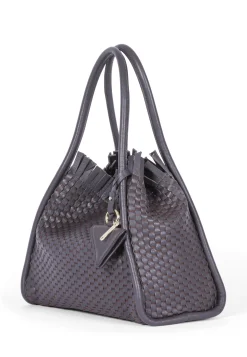 09 Fringes Handbag Small with Tubolar Handles Ebony